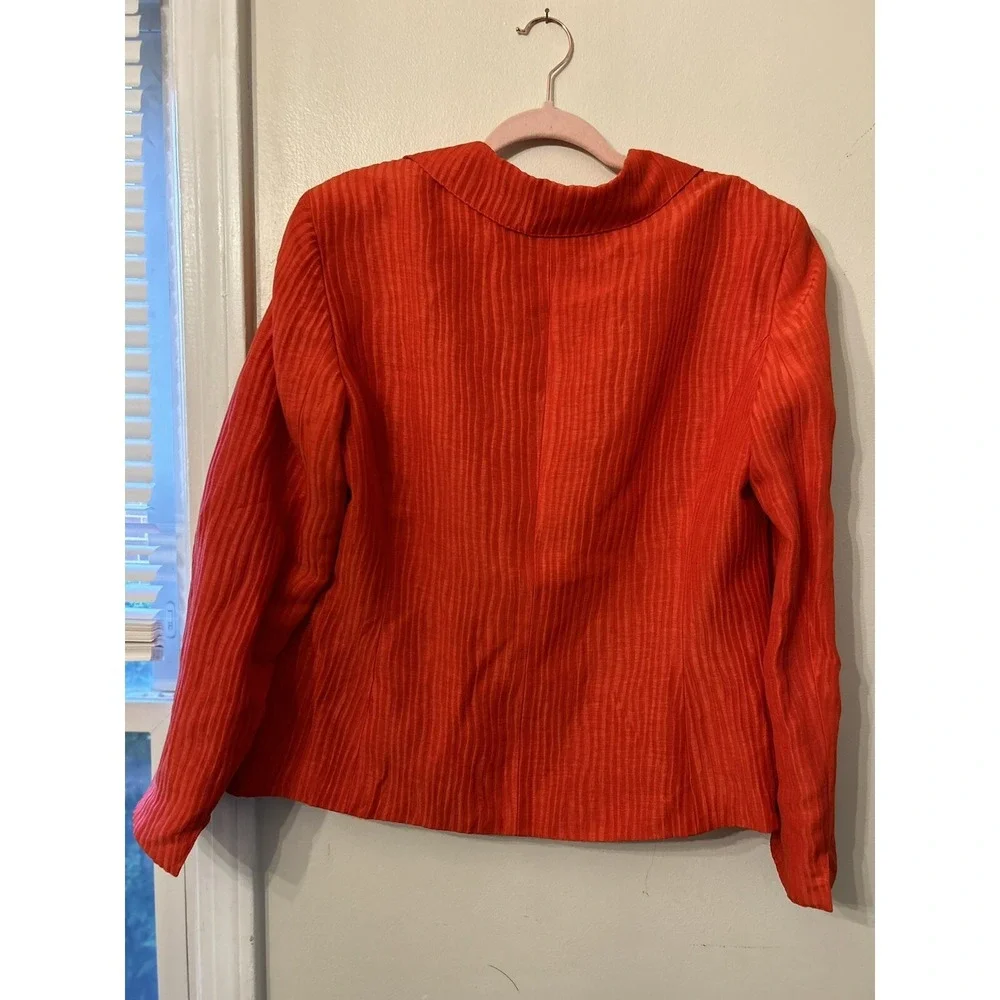 Jones New York Womens Size 12 Button Up Linen Blazer Bright Orange